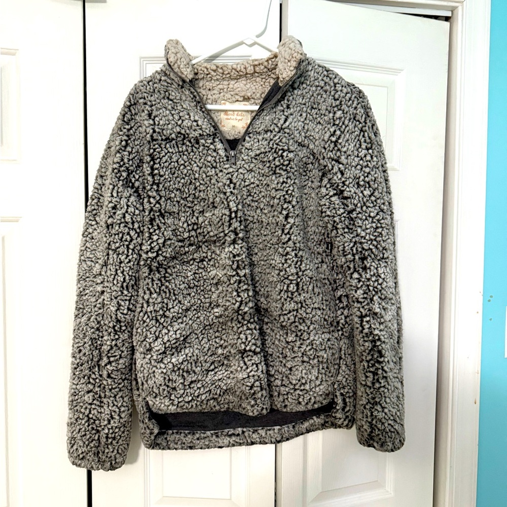 Altar’d State gray and black fluffy Sherpa half zip